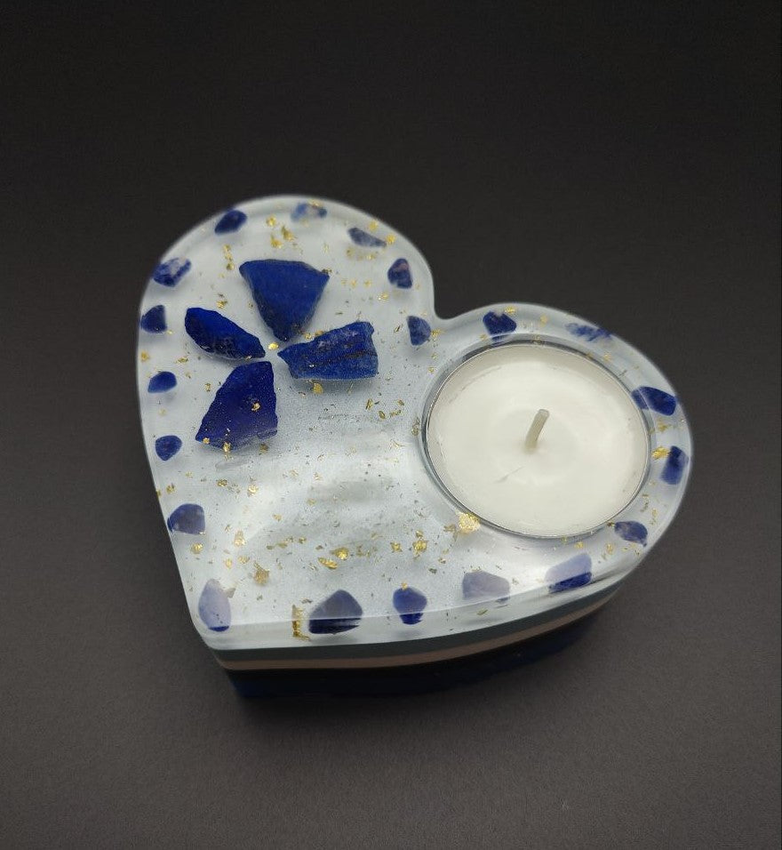 Teelicht-Herz mit Lapislazuli