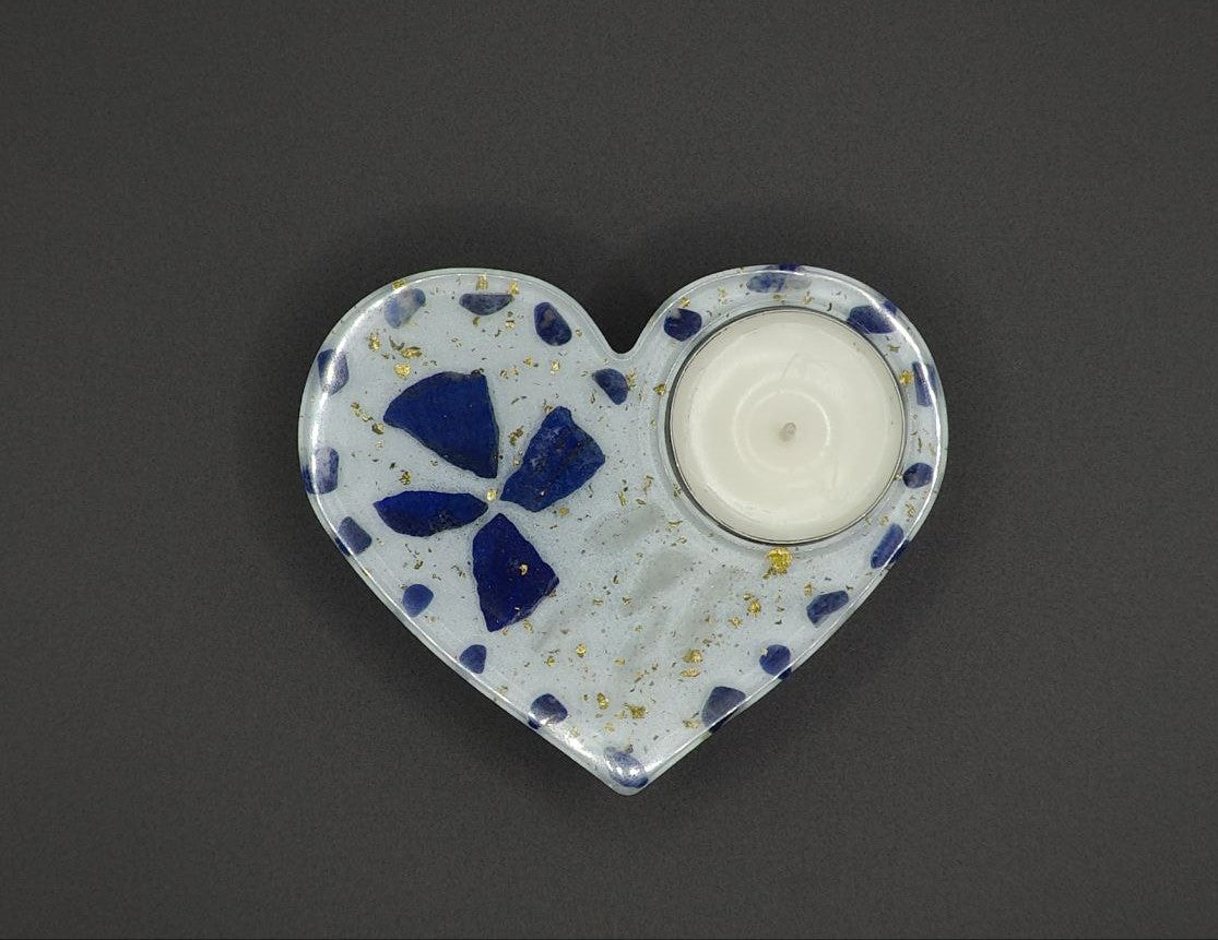 Teelicht-Herz mit Lapislazuli