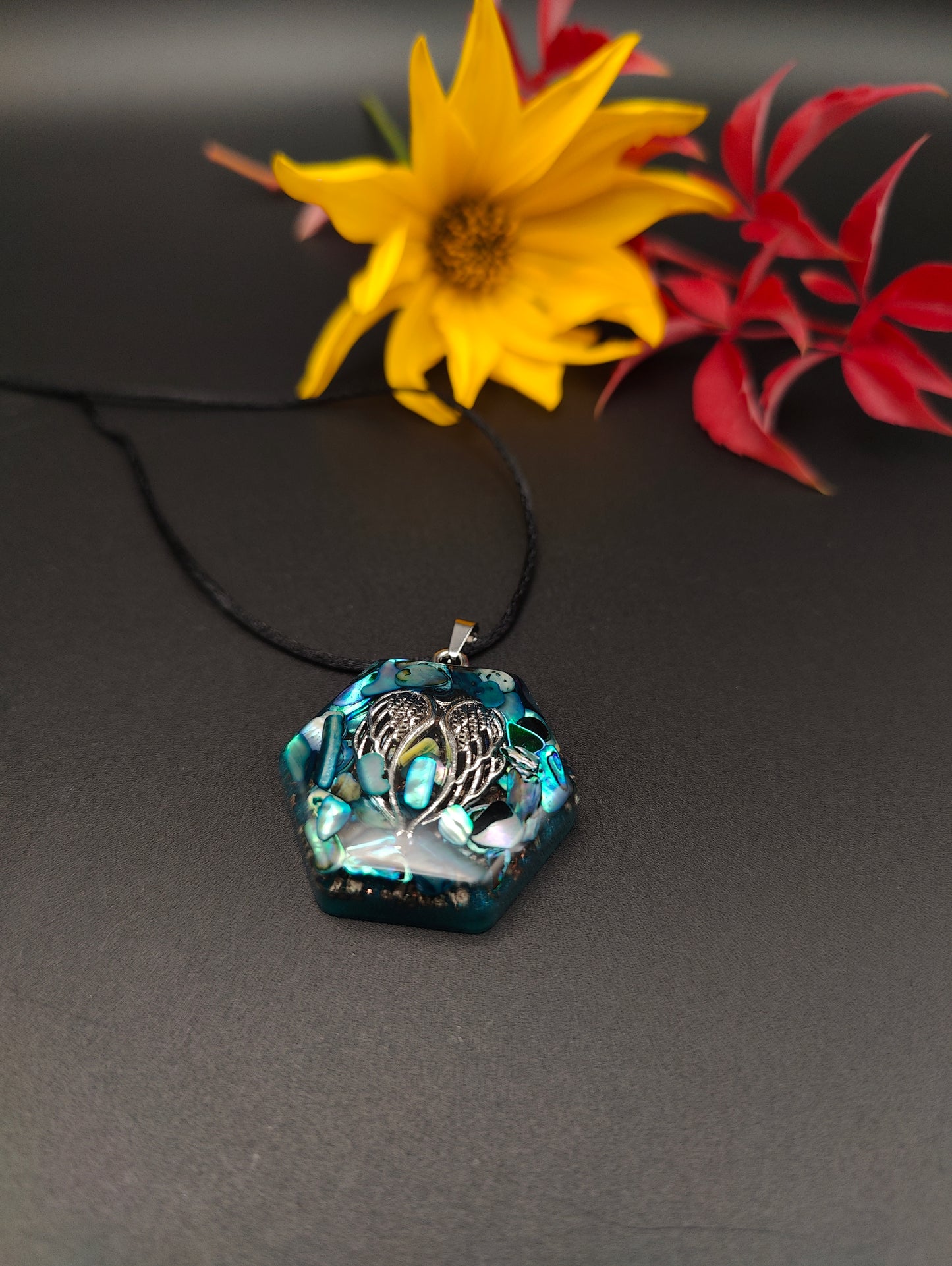 6-eckiges Orgon-Amulett mit Abalone-Muschel