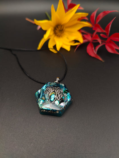 6-eckiges Orgon-Amulett mit Abalone-Muschel