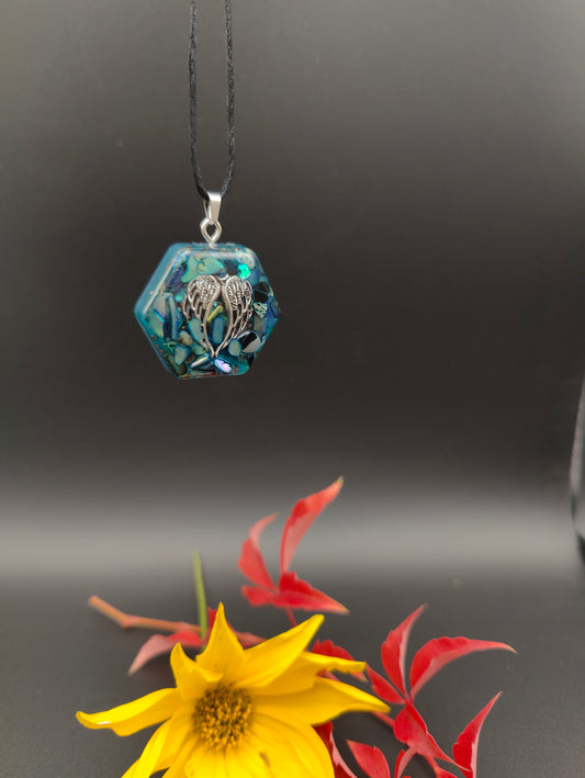 6-eckiges Orgon-Amulett mit Abalone-Muschel