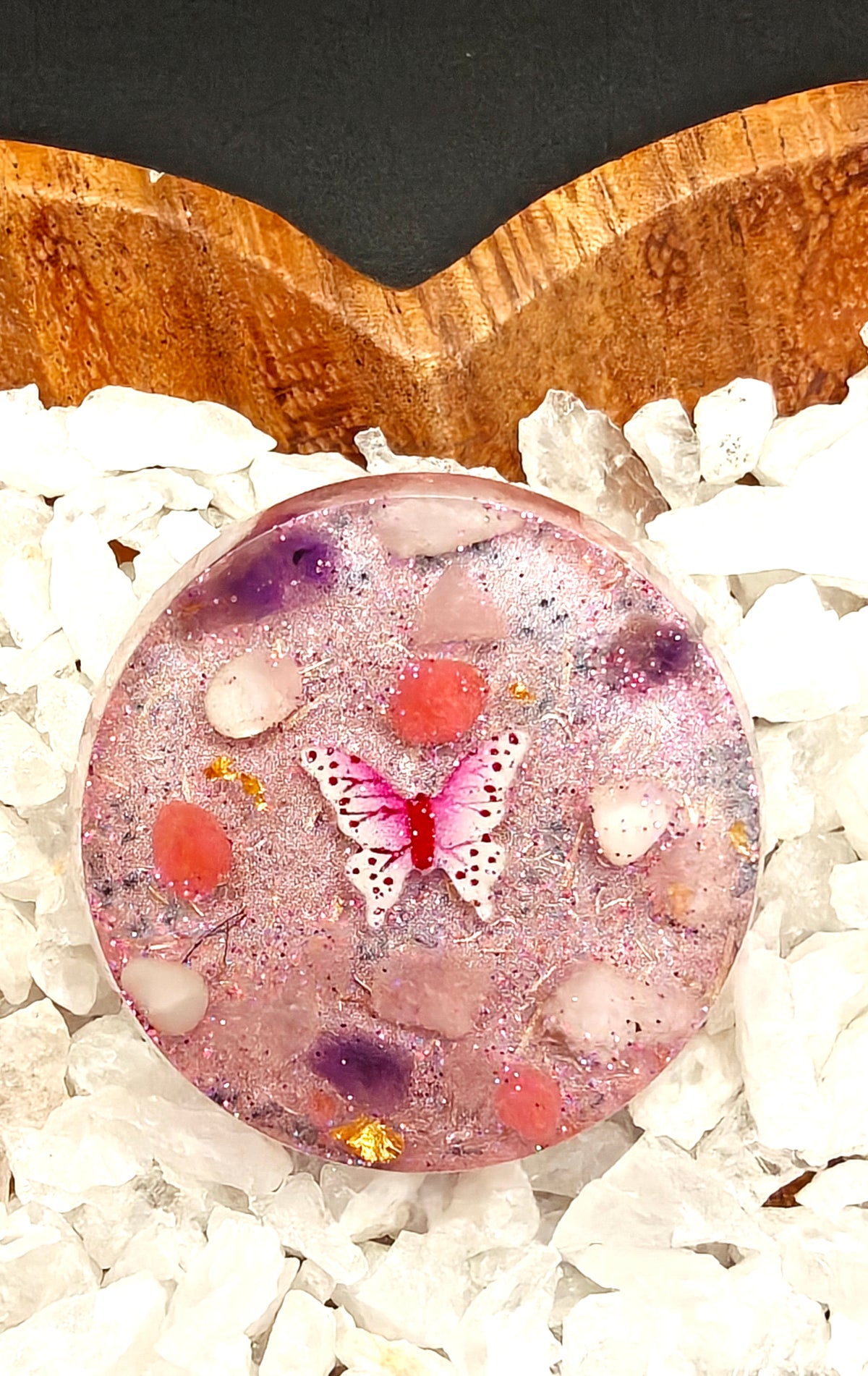 Taschenorgonit mit Schmetterling und Glitzer